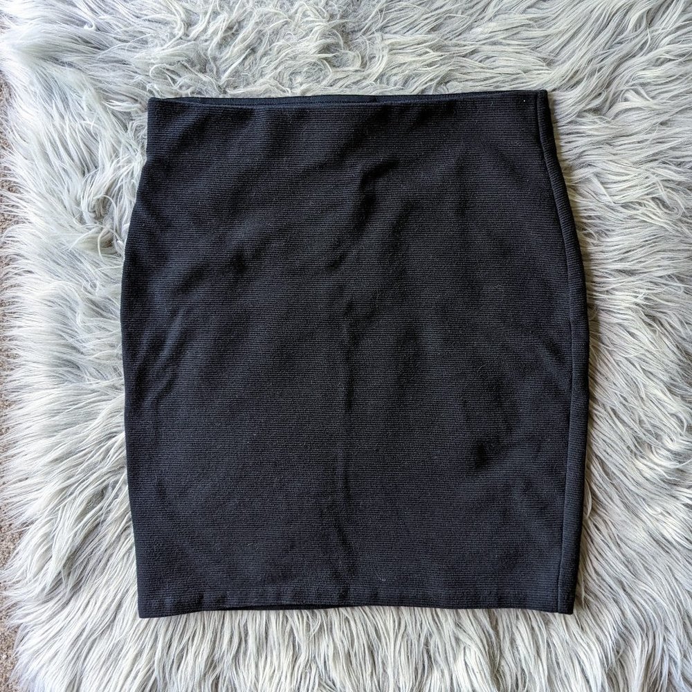 LOFT High Waisted Stretch Ribbed Black Miniskirt XS